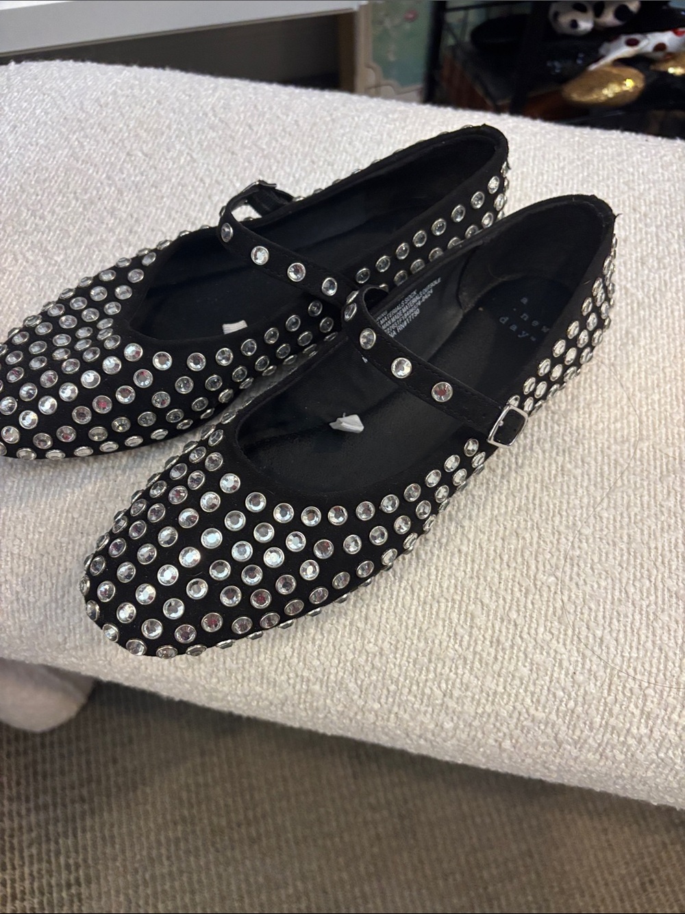 a new day Black Mary Jane Flats with Crystal Studs